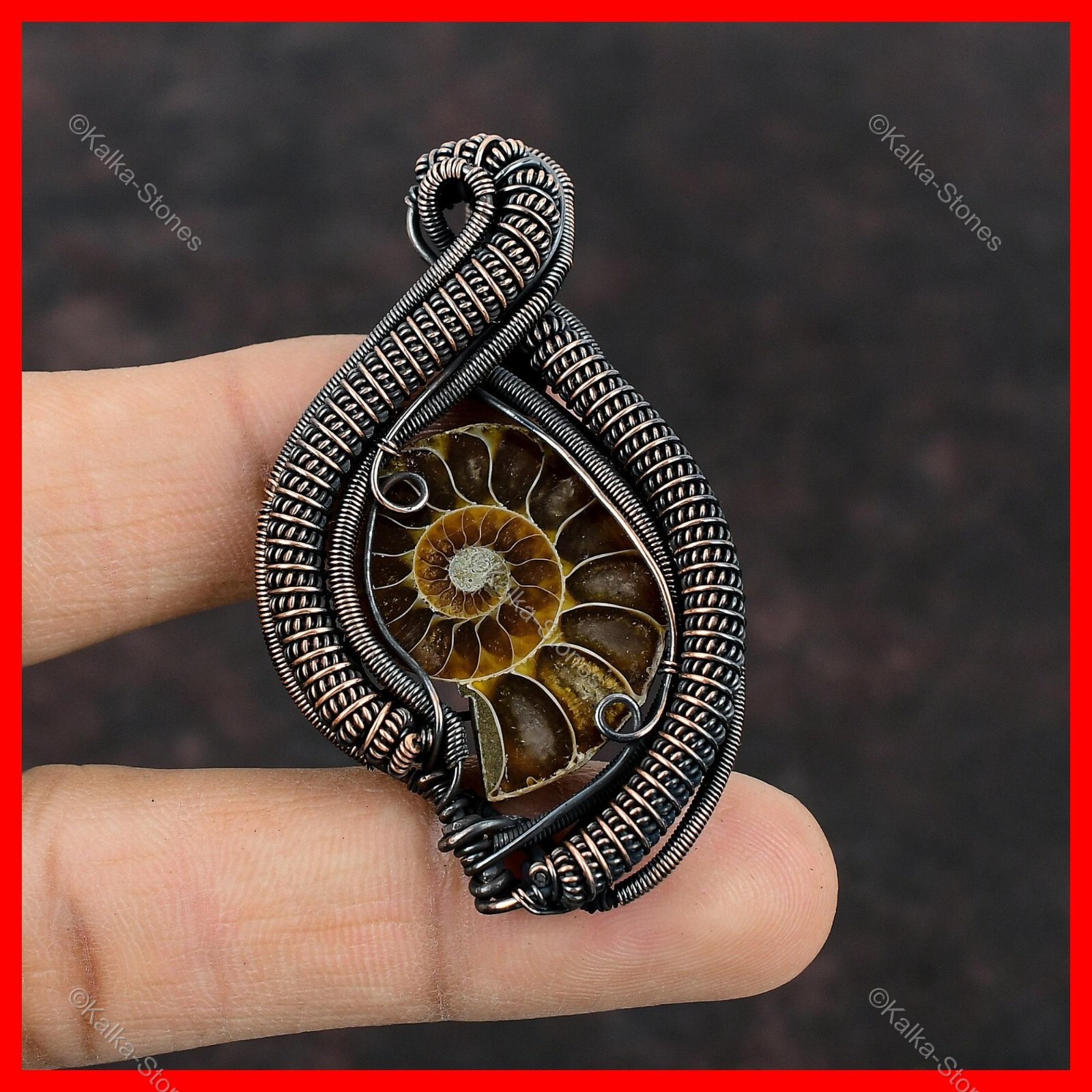 Womens day Sale Copper Ammonite Fossil Gemstone Wire Wrapped Daughter Pendant