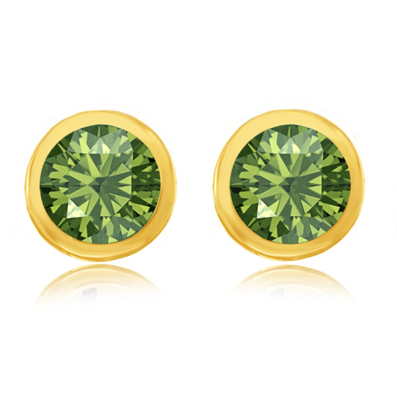 0.96 Ct Bezel-Set Round Cut Emerald Stud Earrings 14K Yellow Gold