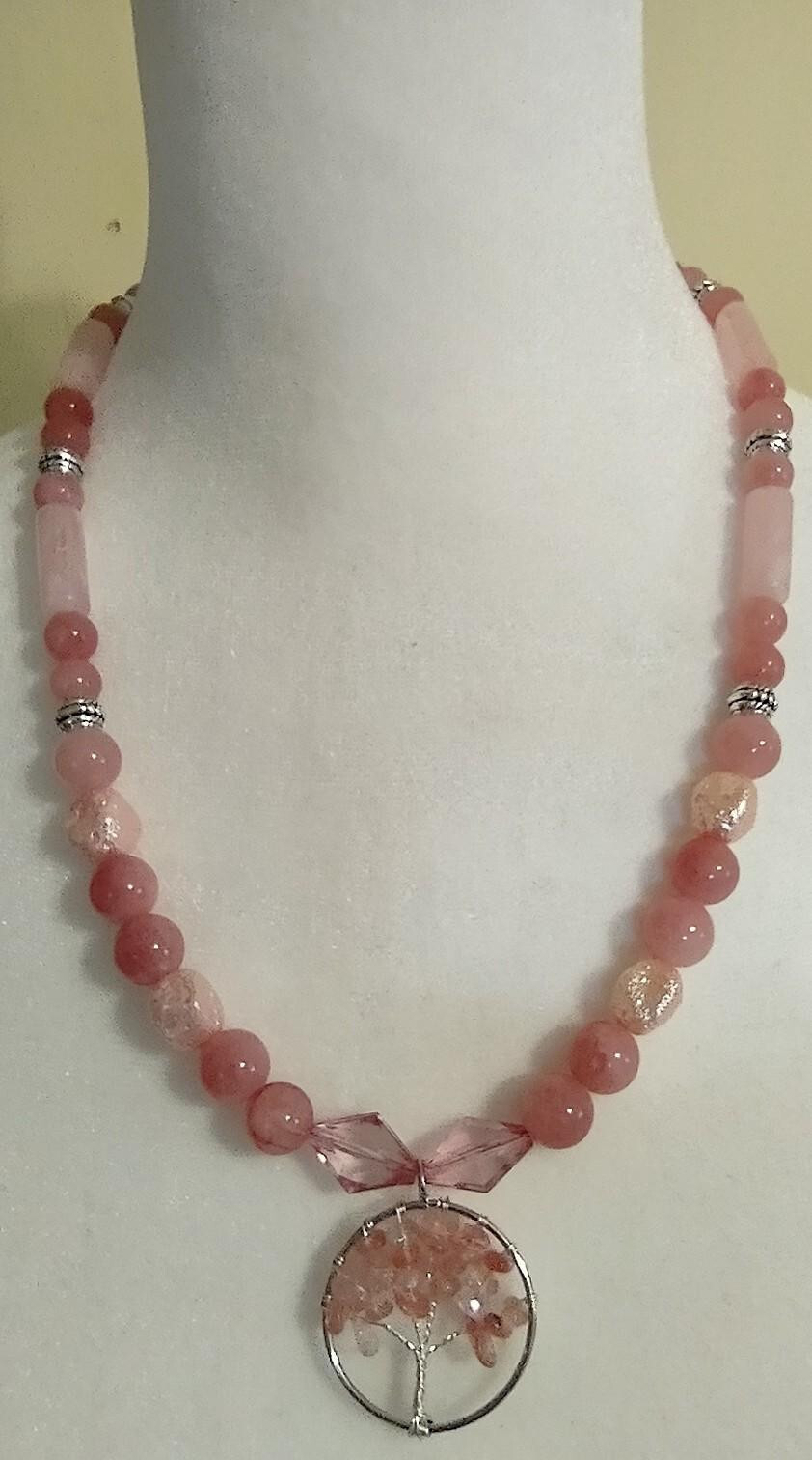 Necklace, Every day wear, Tree of life, Pretty in pink, Silver tone accents