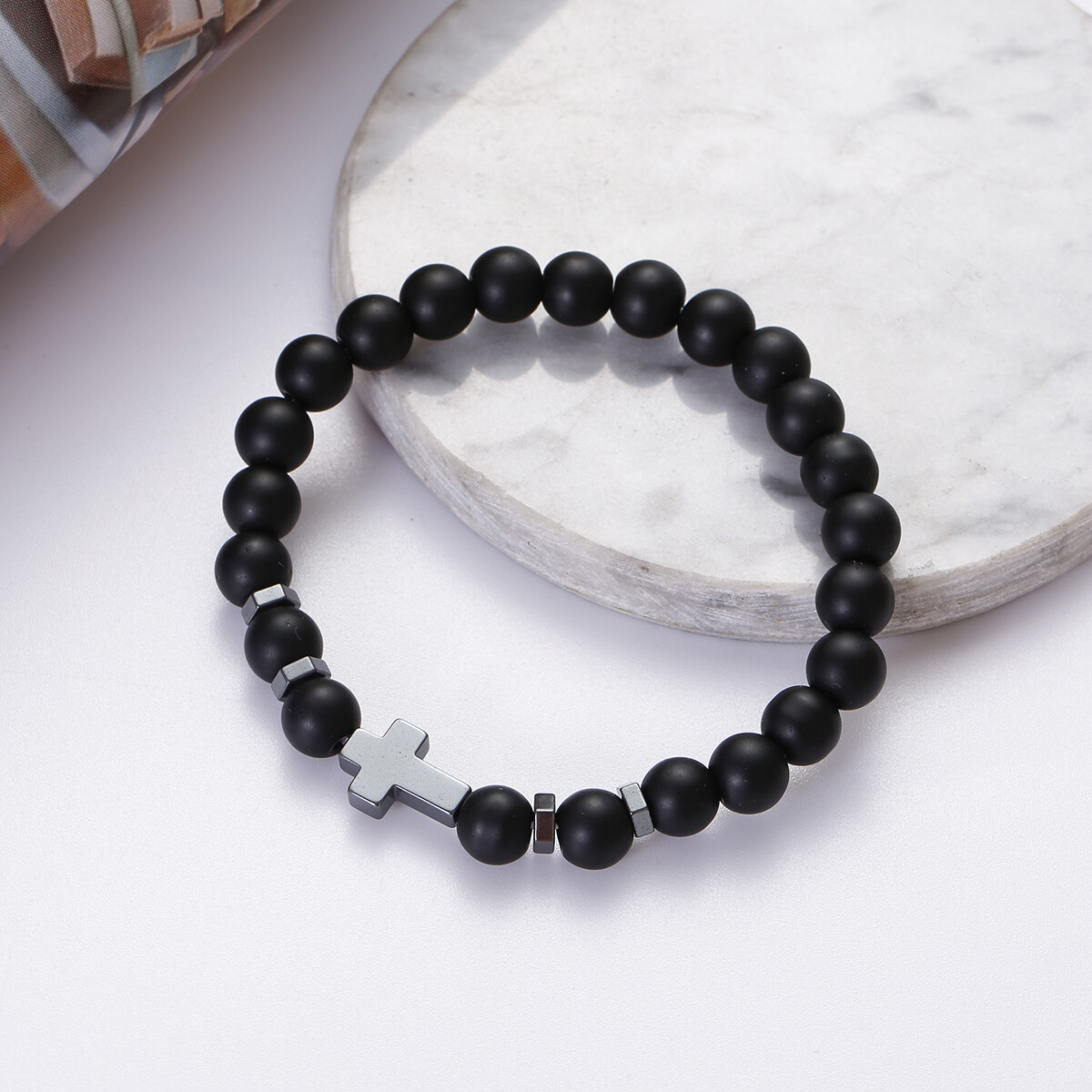 Men Women Lava Obsidian Beads Bracelet Natural Stone Yoga Elastic Bangle Jewelry