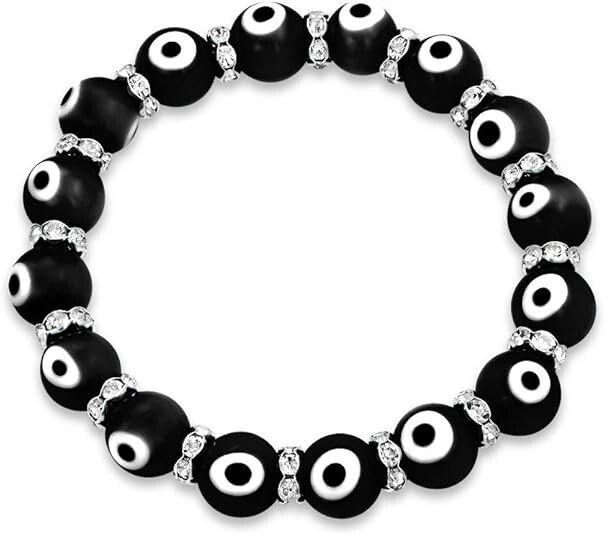 10MM Black Turkish Evil Eye Crystal Glass Bead Stretch Bracelet