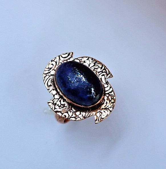 Lapis Lazuli Handmade Healing Textured Ring Copper Spiritual Boho Design US”6.25