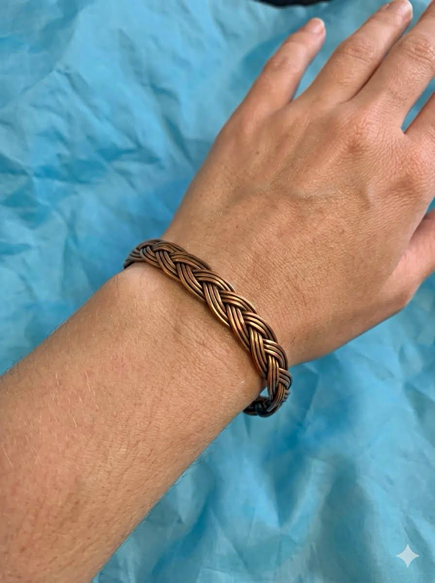 Copper Braided Metal Slip-On Cuff Bracelet, size 6 1/2 to 7 1/2 adjustable