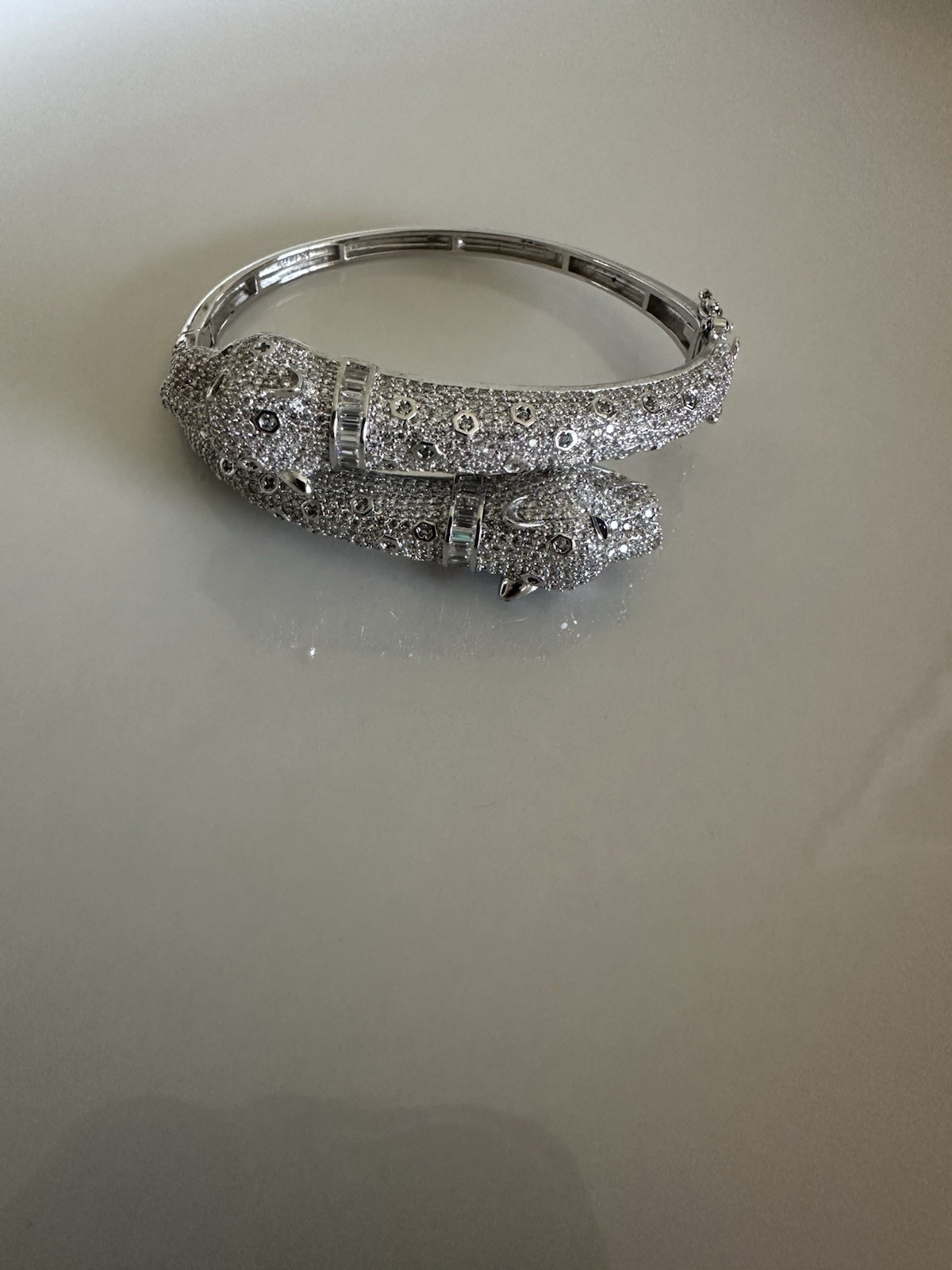 Bracelet 925 Silver Double Head Panther Stone Zirconia