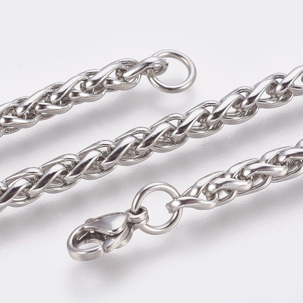 304 Stainless Steel Wheat Chain Bracelet Lobster Silver Color 8.5″ 4mm  A114