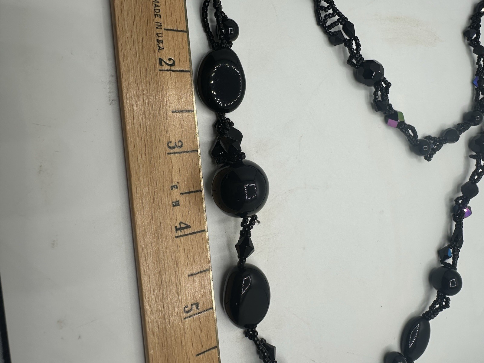 Black Beaded Statement Necklace Faceted Glass Acrylic Beads Handmade Boho Bib