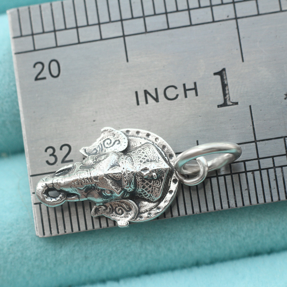 India God Ganesha Elephant Mandala Charm Pendant In Real 925 Sterling Silver New