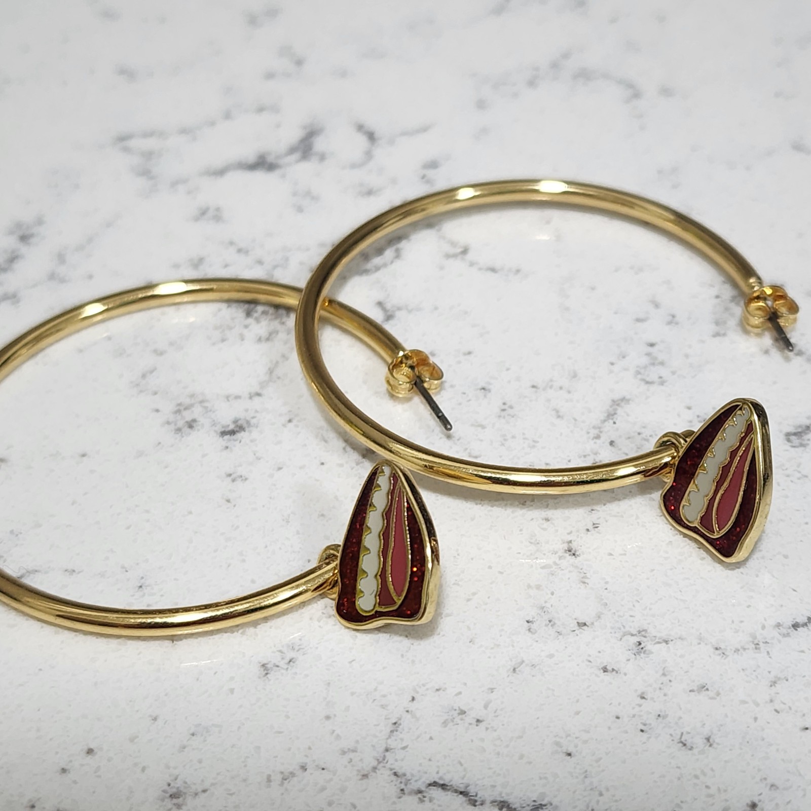Coach Gold Red Lips Hoop Earrings 1.5″ + Matching Lips & Lipstick Studs