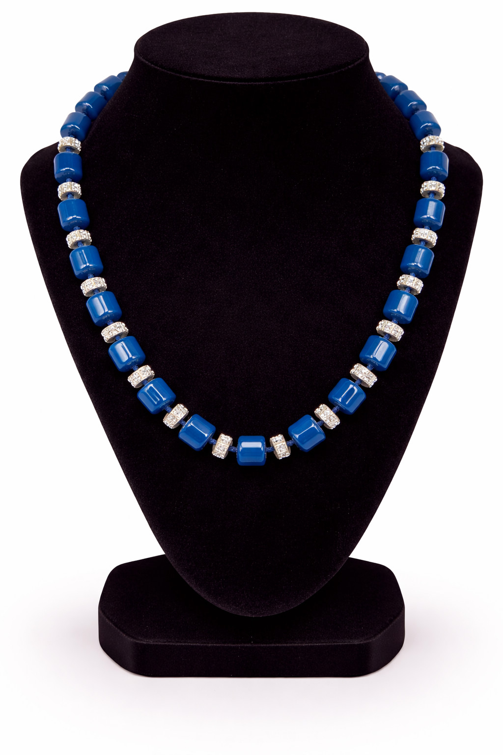 Liz Claiborne Modern Blue Acrylic Beads Rhinestone Spacers Choker Necklace