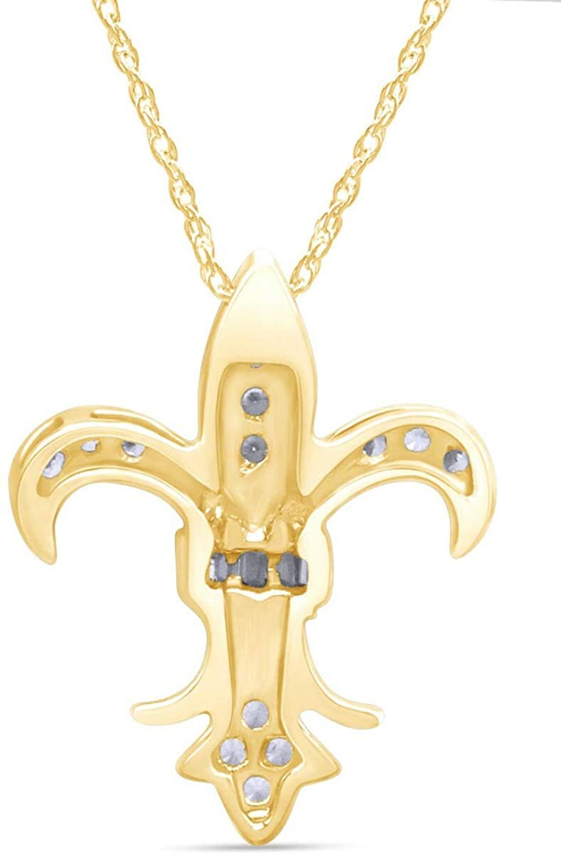 Fleur-de-Lis 1/4 Ct Simulated Diamond Pendant Necklace 14K Yellow Gold Plated