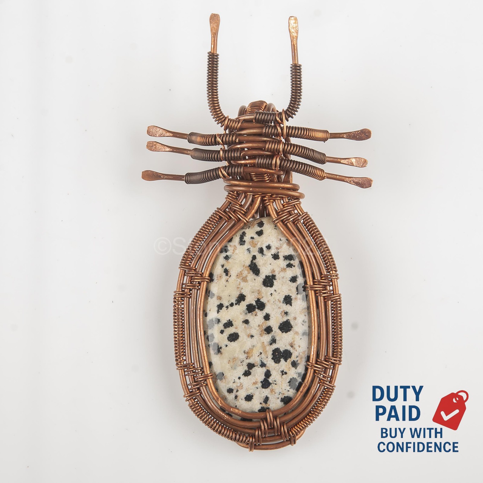 Copper OVAL Natural Dalmatian Jasper Channel Set Wire Wrap Wife Pendant Jewelry
