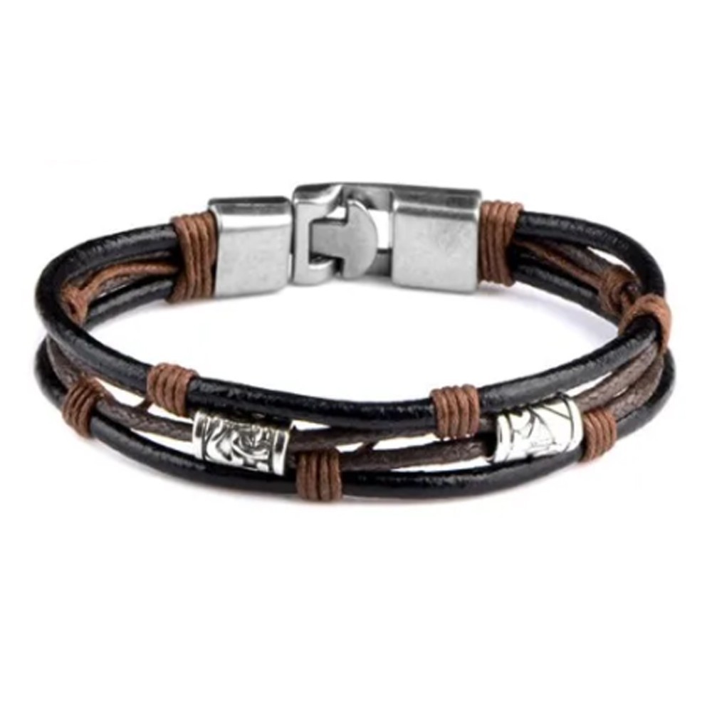 Sexy Sparkles Mens Vintage Leather Wrist Band Brown Rope Bracelet 8.2 ” Braided