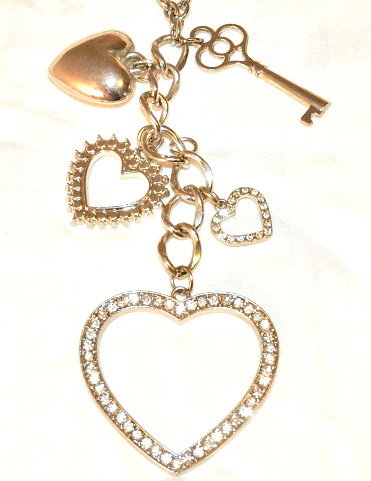 Heart Charm Necklace Long Chain with Different Heart Charms and More