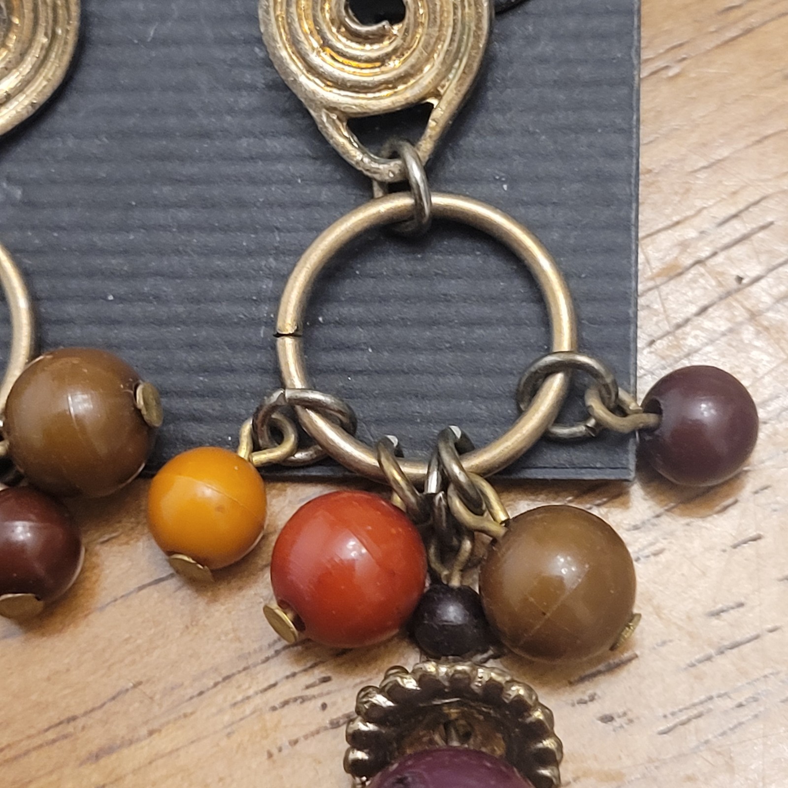 Body Central Beaded Dangle Earrings Gold Tone Boho Wood Look