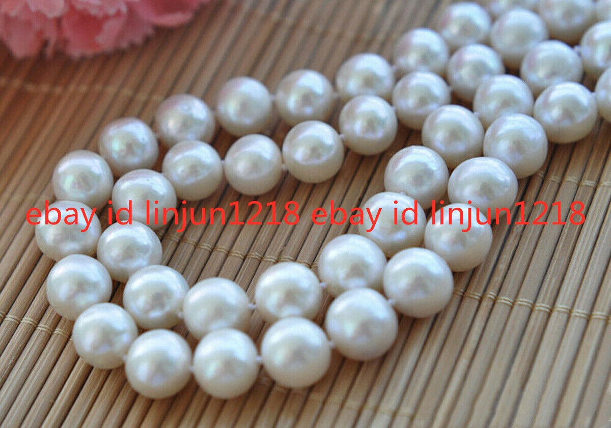 Beautiful 2Row 6-7/7-8//8-9/9-10mm Round White Freshwater Pearl Necklace 18-19in