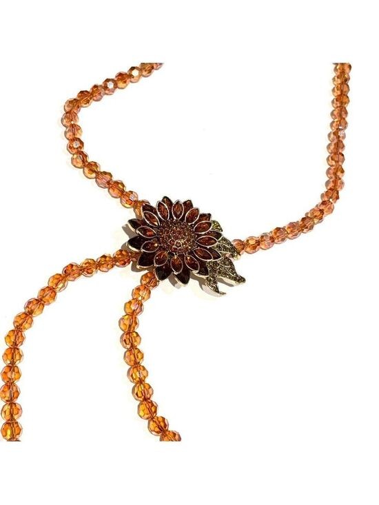 BOHO LUXE Golden Sunflower Crystal Lariat Necklace Miss Mandy’s Exclusive NWOT