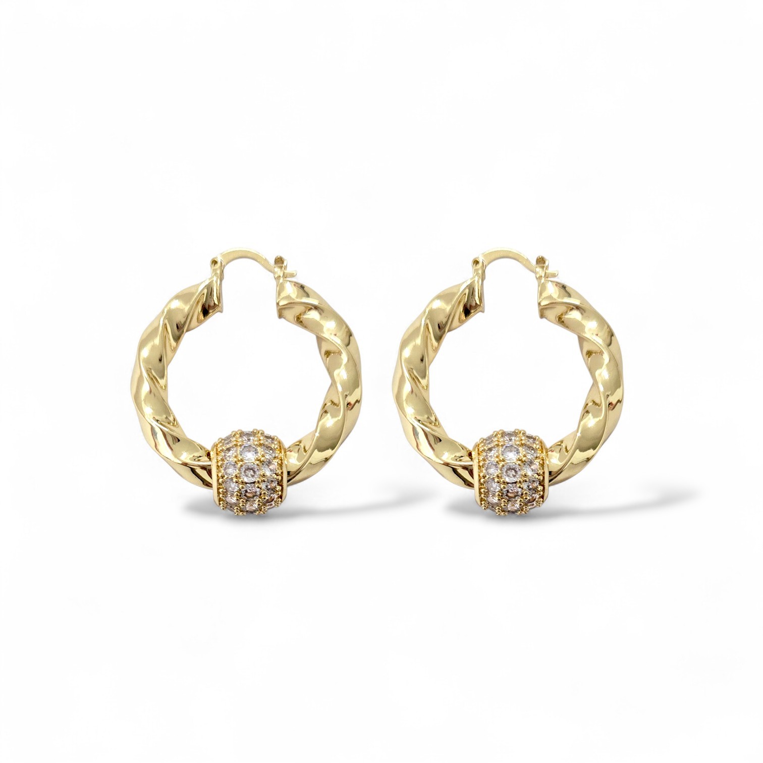 9ct Gold Filled 35mm Small Twist Earrings Gold Hoops With Balls Chunky Twist