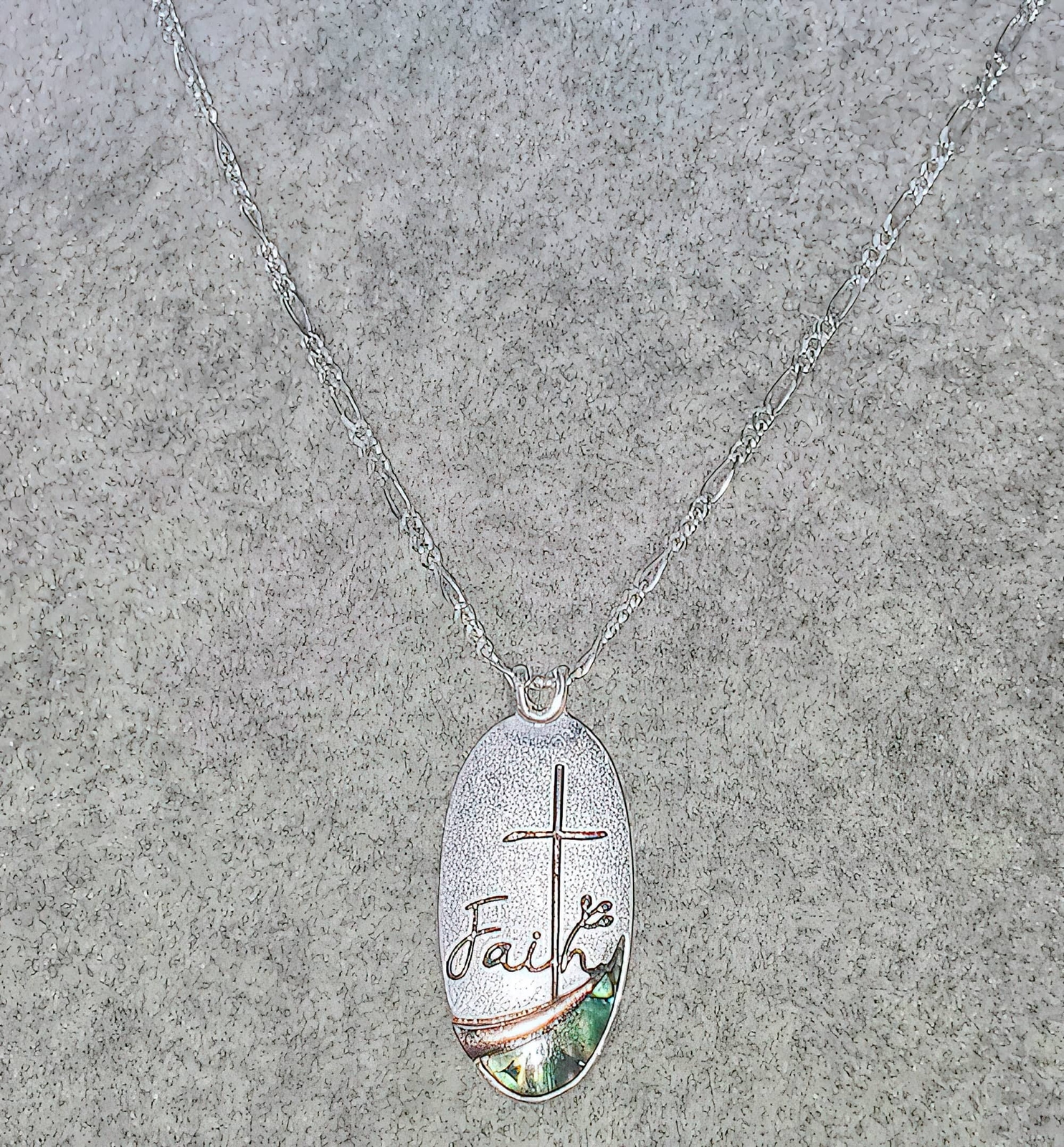 Abalone Cross Pendant Necklace & Earring Set Faith Jewelry 20in