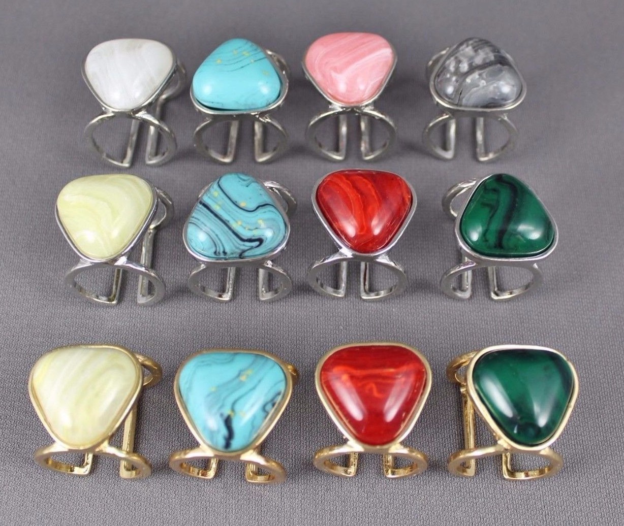faux marble gem metal cuff big statement cocktail ring 7/8″ long open back