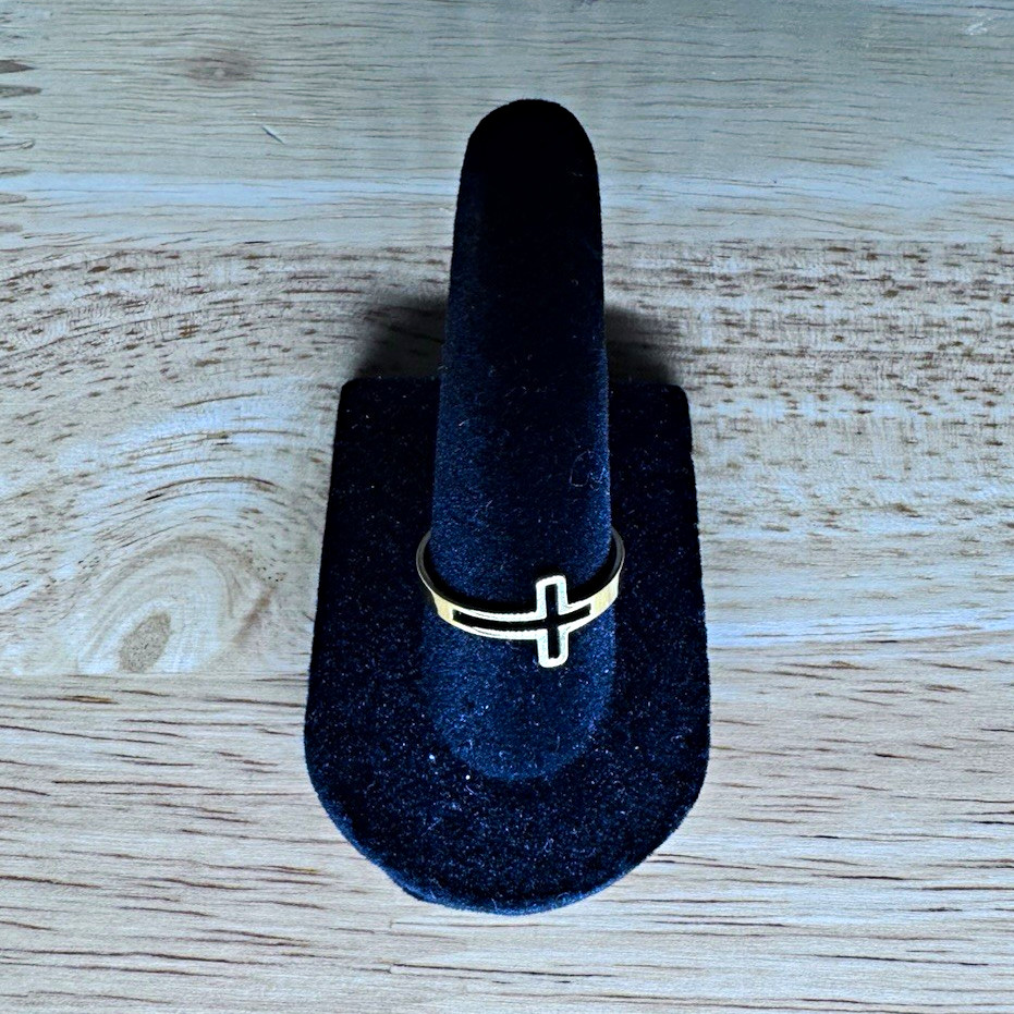 Gold-Tone Cross Band Ring Religious Theme No Stone Resizable