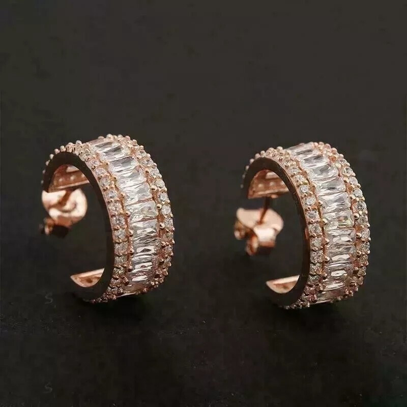 14K Rose Gold Plated 2.40Ct Baguette Cut Simulated Diamond Hoop Women’s Earrings