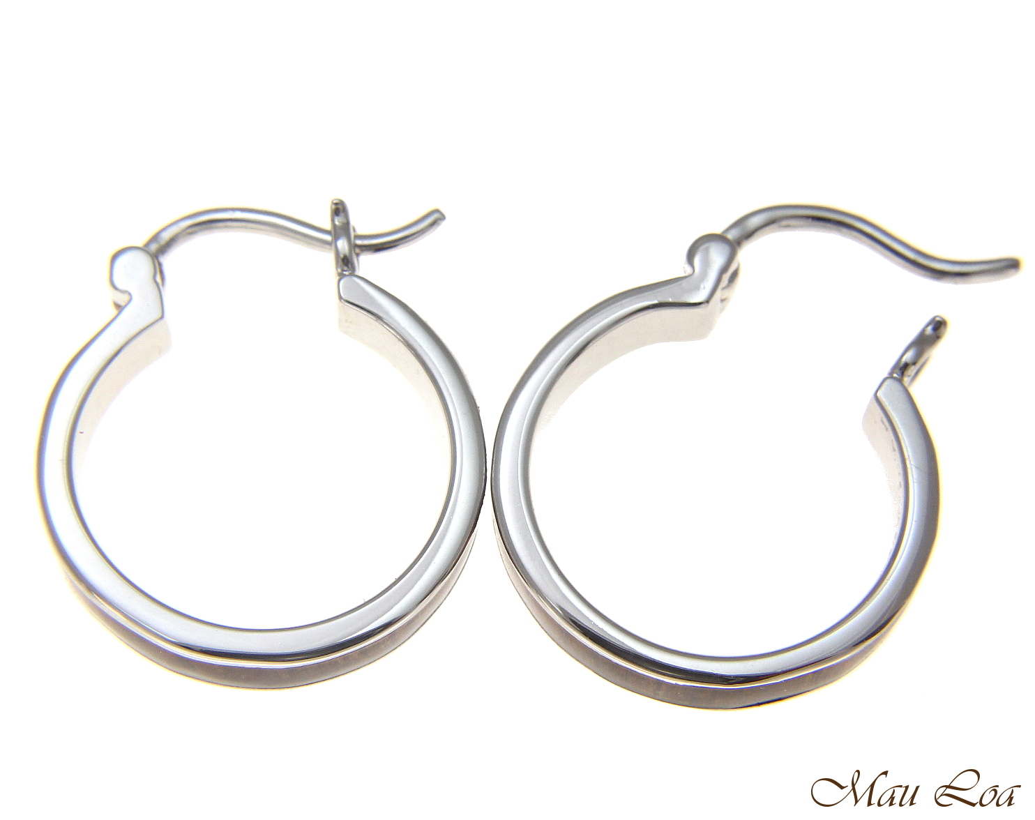 Koa Wood Hawaiian Rhodium Plated Brass 19mm Round Hoop Snap Closure Earrings