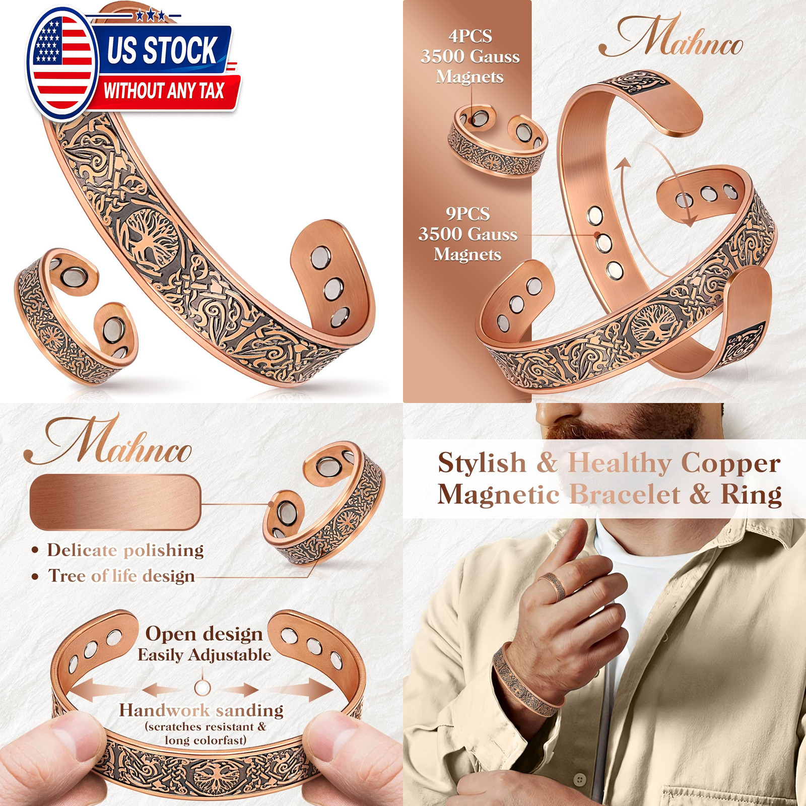 Copper Bracelet for Men and Women, 9X Strength Magnetic Bracelets Lymphatic
