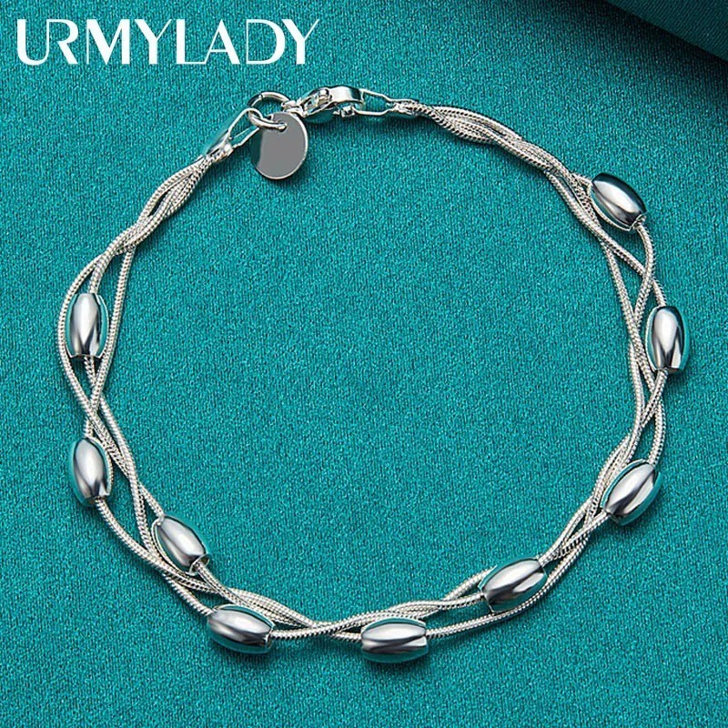 925 Sterling Silver Bracelet Chain Elegant Beaded Jewelry Women Wedding Gift