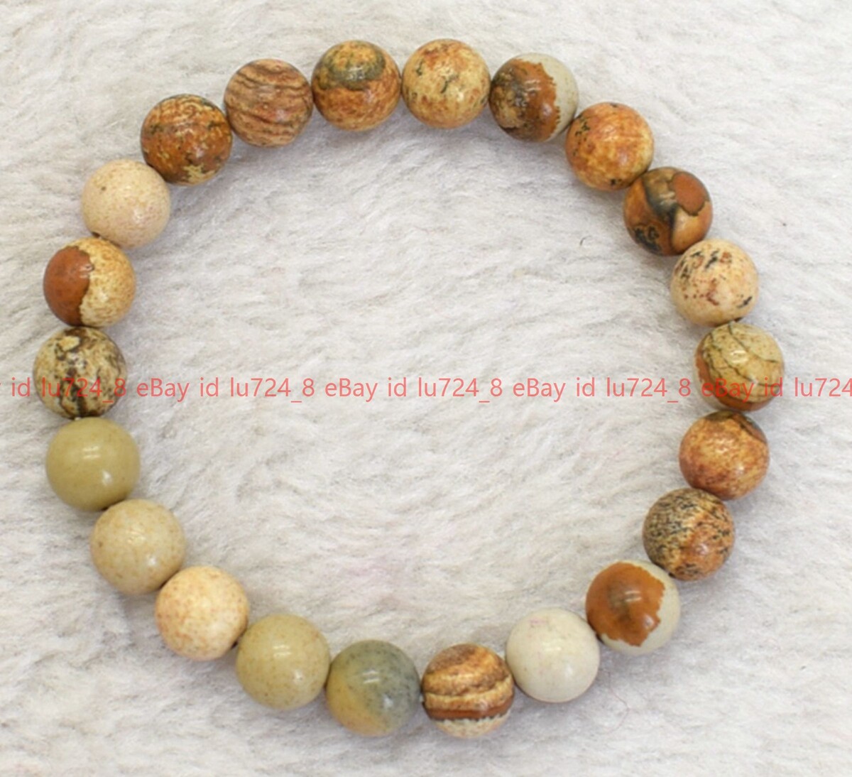 2 Pcs Natural Multicolor Picture Jasper Gems Round Beads Elastic Bracelet 7.5″