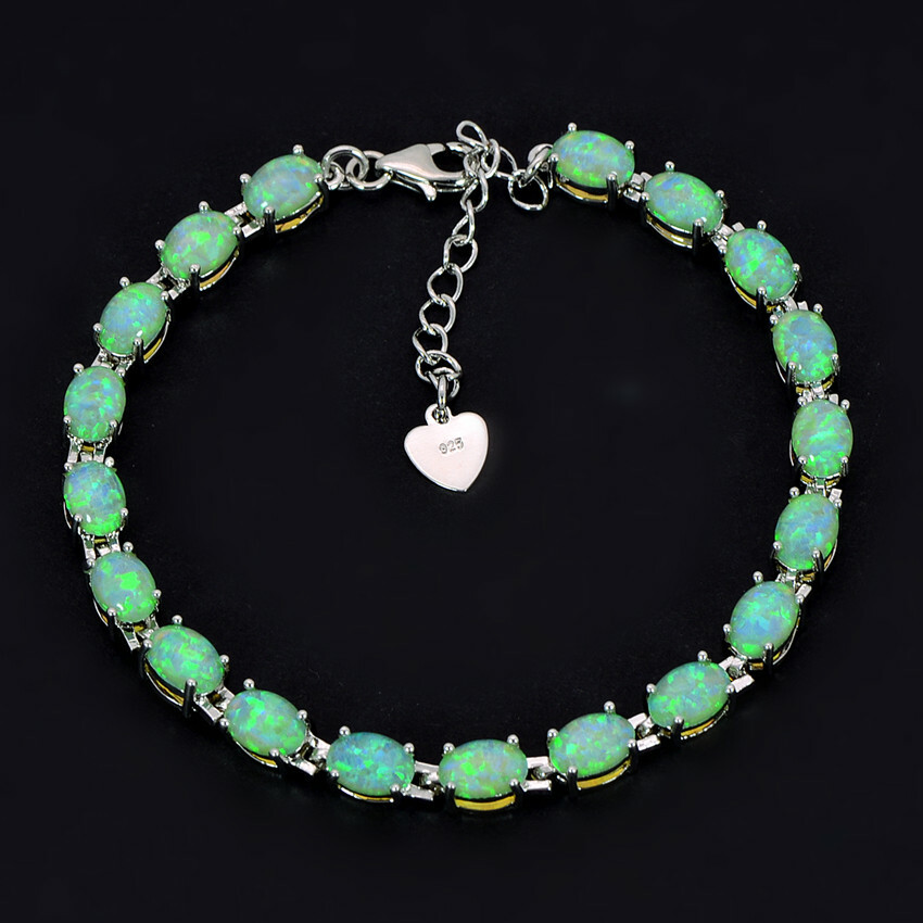 Vikoly Blue/White/Orange/Pink Oval 925 Sterling Sliver Fire Opal Bracelet 18cm