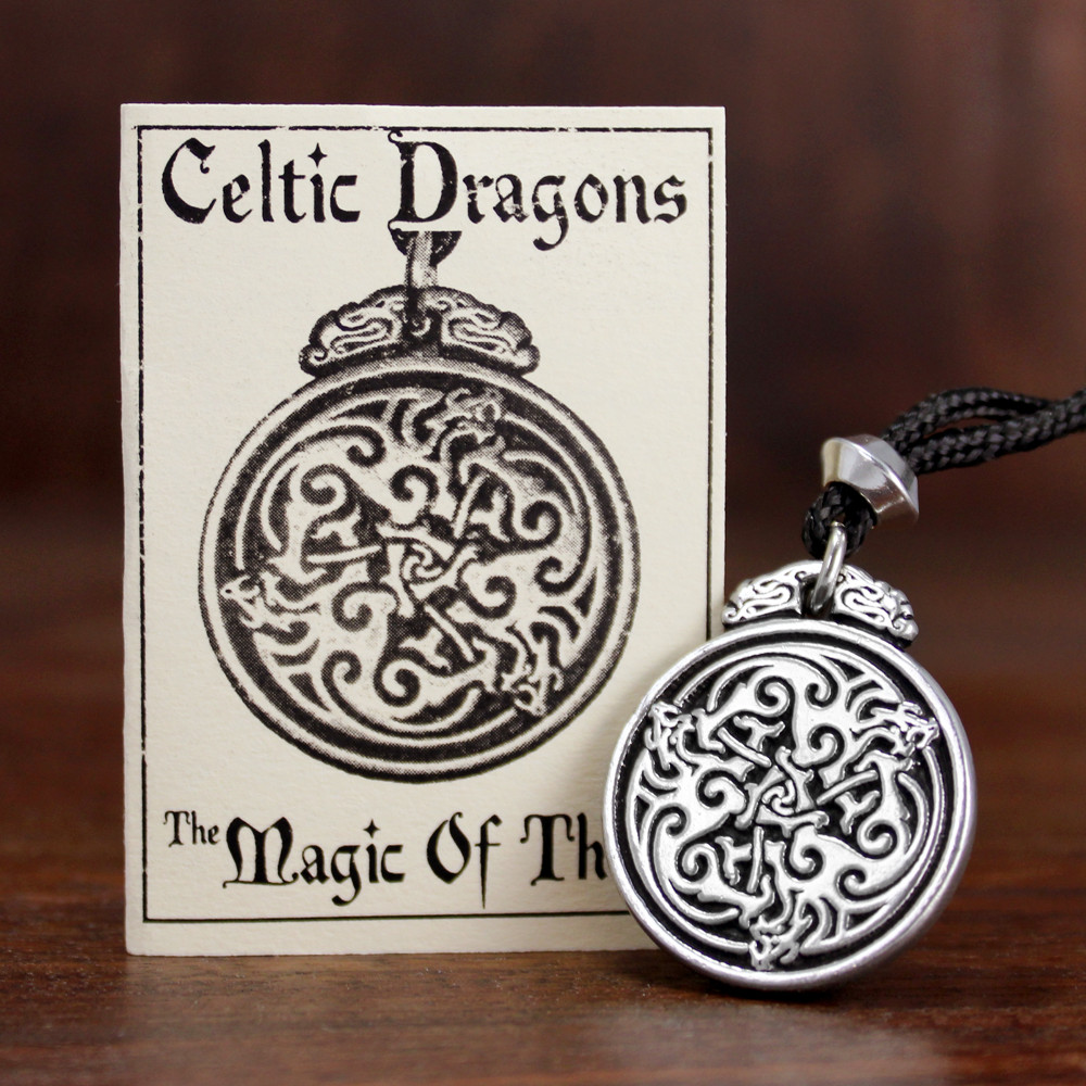 Pewter Triple Celtic Dragon Knot Pendant Jewelry – Irish Knotwork Necklace