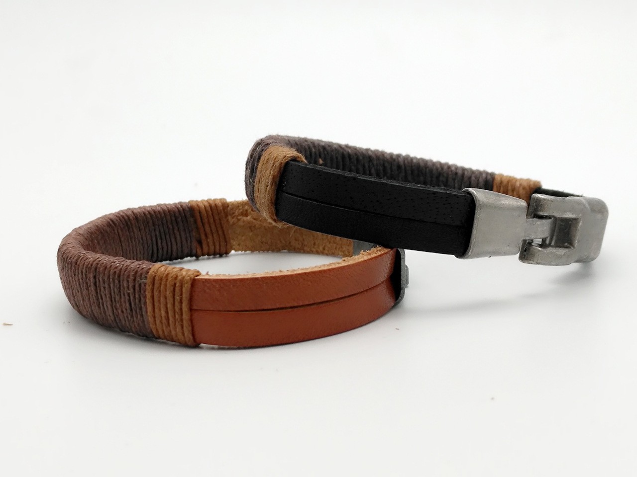 New Surfer Men’s Vintage Hemp Wrap Leather Wristband Bracelet Cuff Black Brown