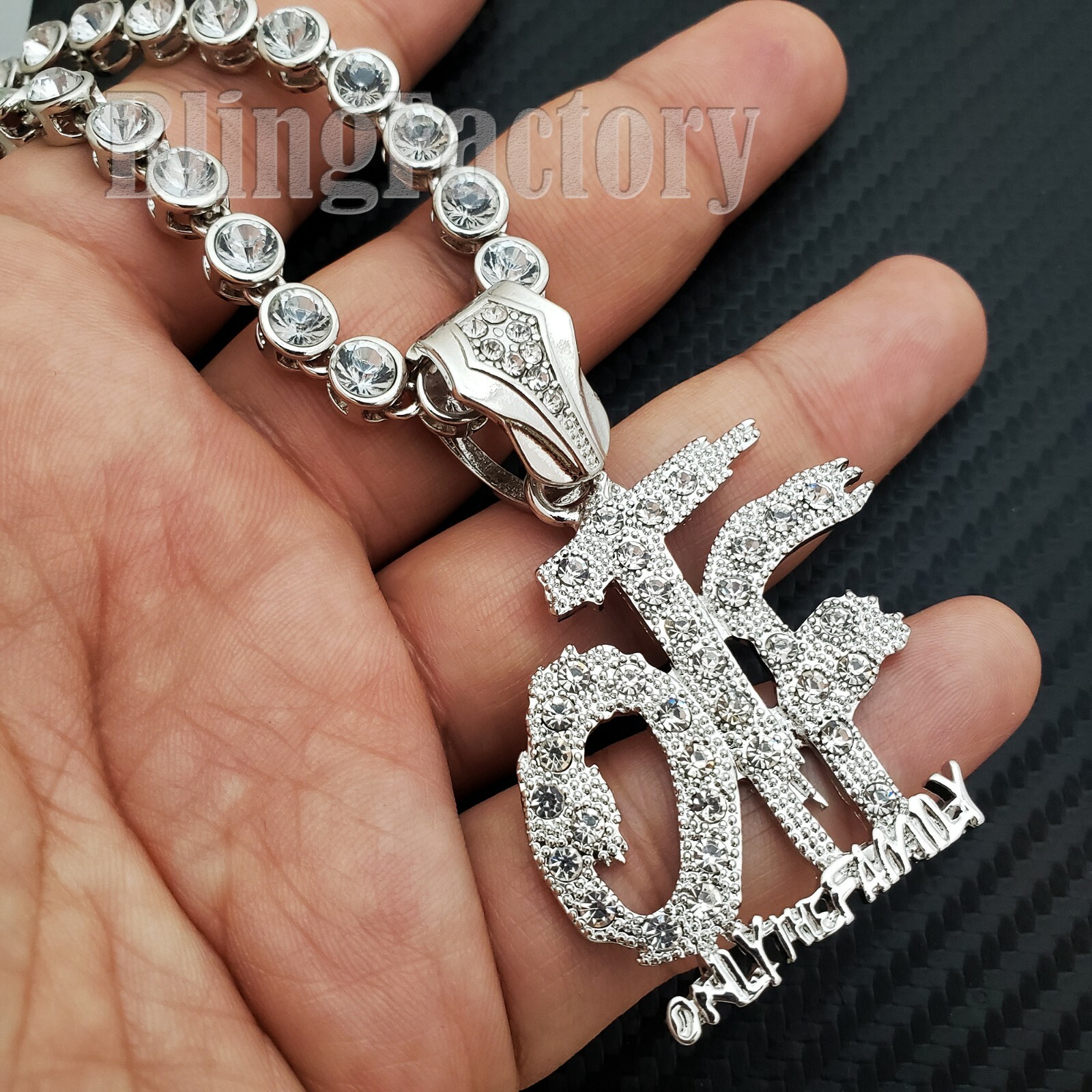 Iced Only the Family OTF Pendant & 6mm 20″ CZ Choker Chain Hip Hop Necklace