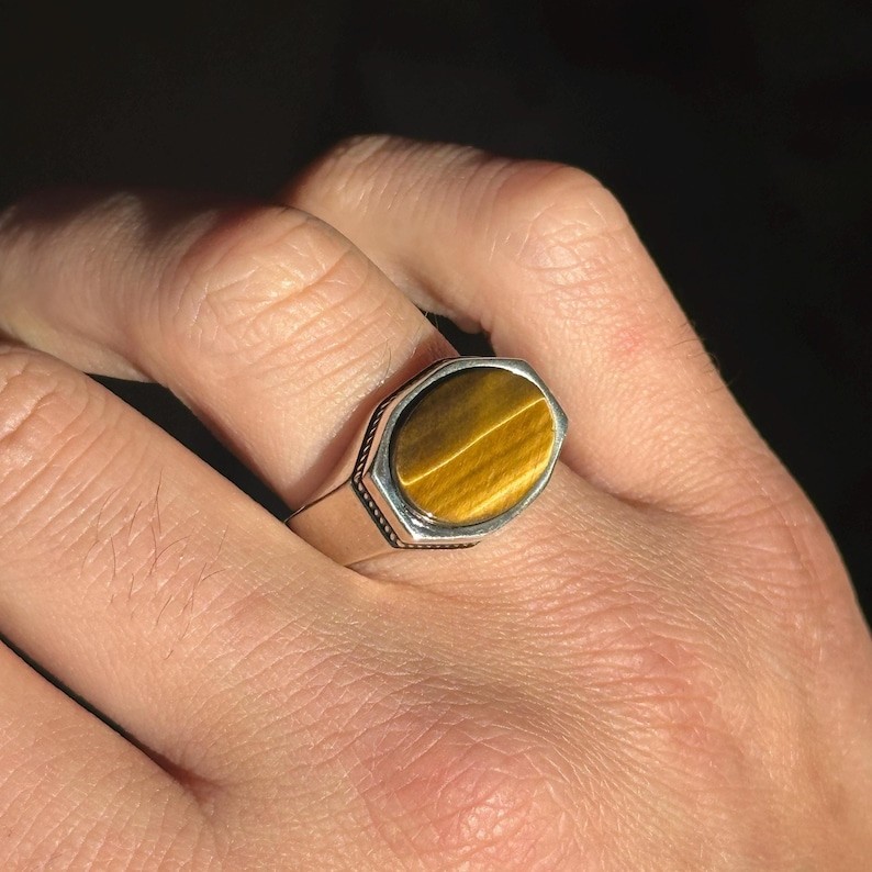 Brown Tiger’s Eye Ring, 925 Sterling Silver Ring Signet Ring Gift For Him
