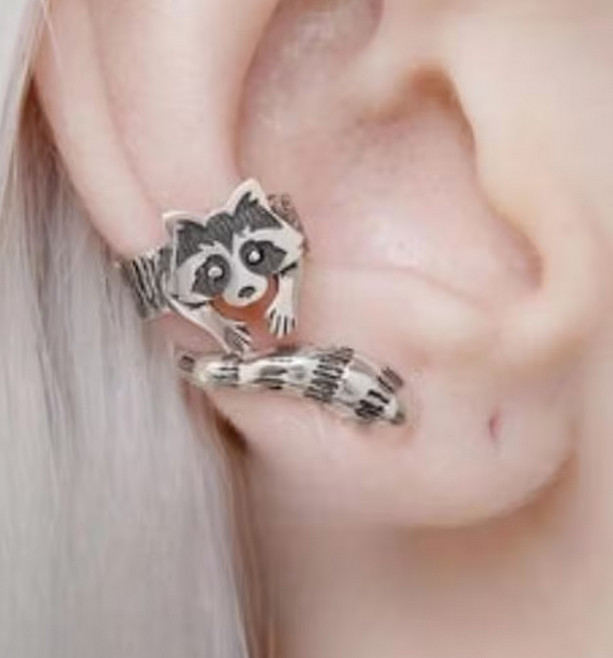 Racoon silver ear cuff