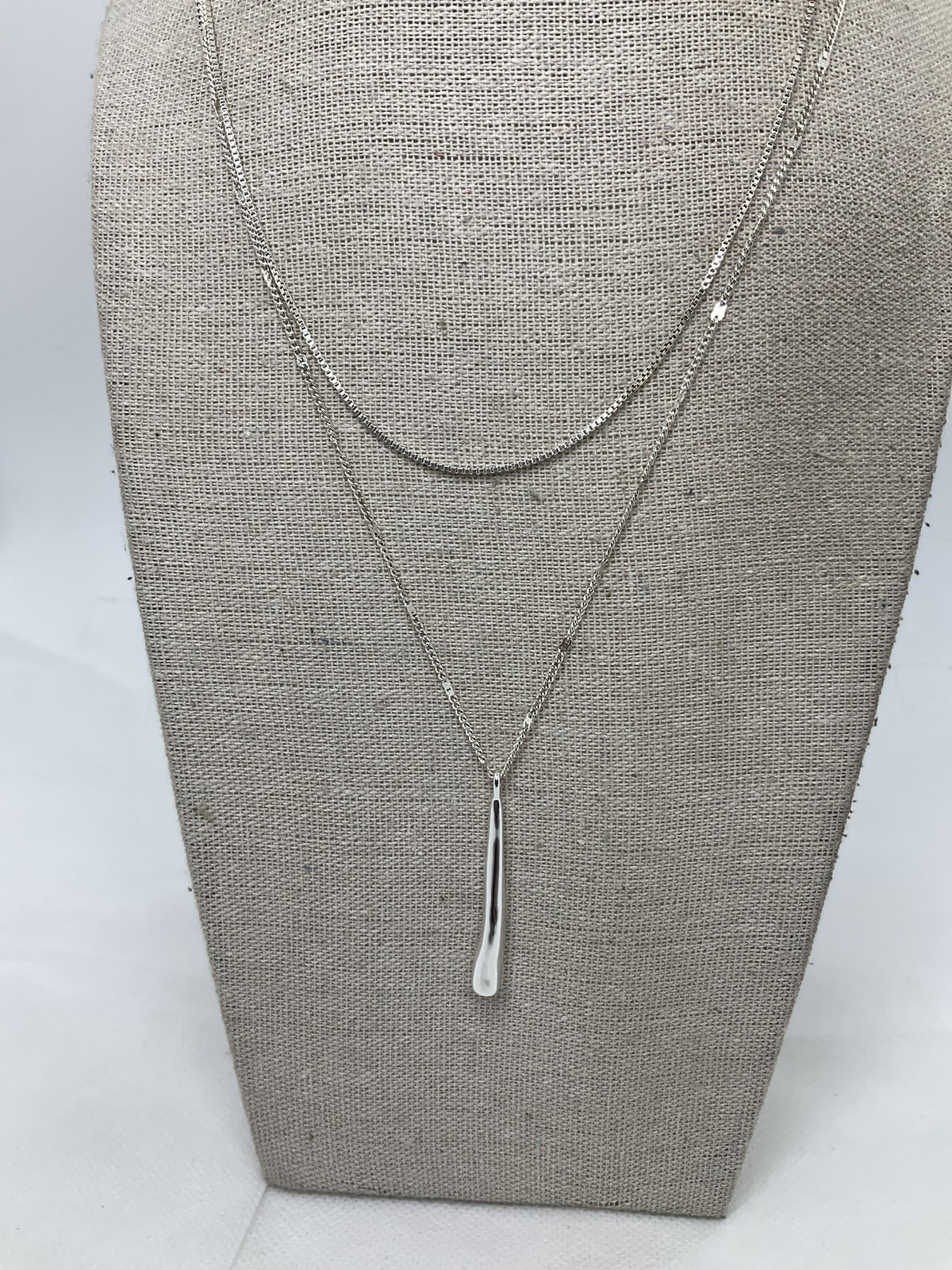 Jenny Bird Silvertone Drop Pendant Dual Strand Necklace