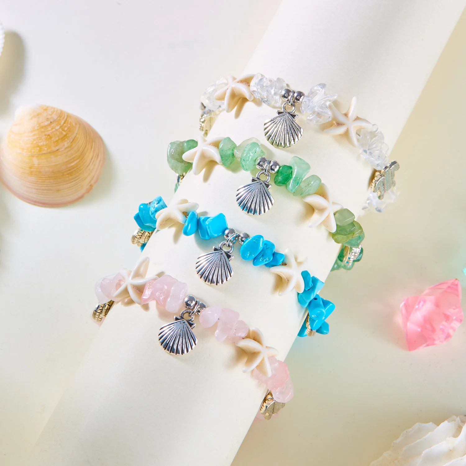 Summer Beach Stone Chain Anklets for Women Boho Turtle Starfish Shell Charm Ankl