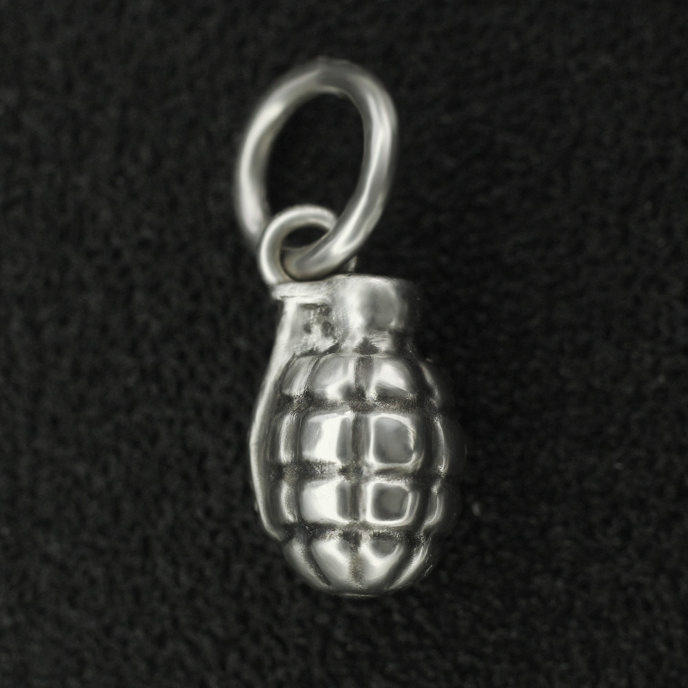 Real Solid 925 Sterling Silver 3D Hand Grenade Charm Military Weapon Ammunition