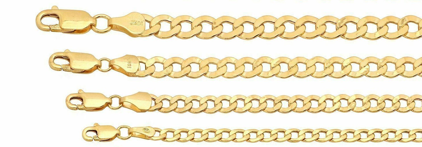 Brand New 10K Solid Yellow Gold 2.5mm-5.5mm Hollow Cuban Link Chain 16″ to 24″
