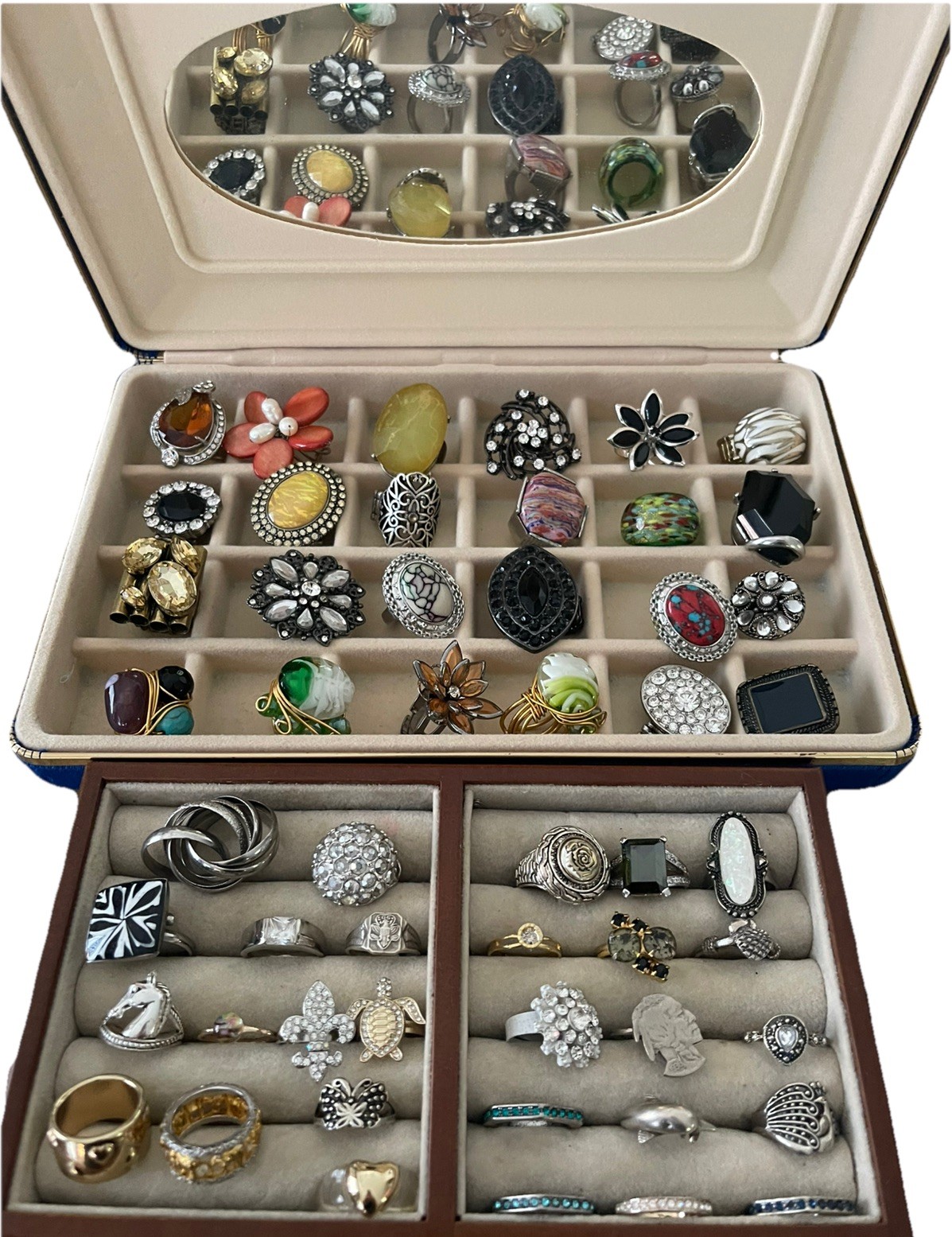 BEUTIFUL LOT OF 52 FASHION RINGS VARYING SIZES /COLOR Mixed Metal + .925