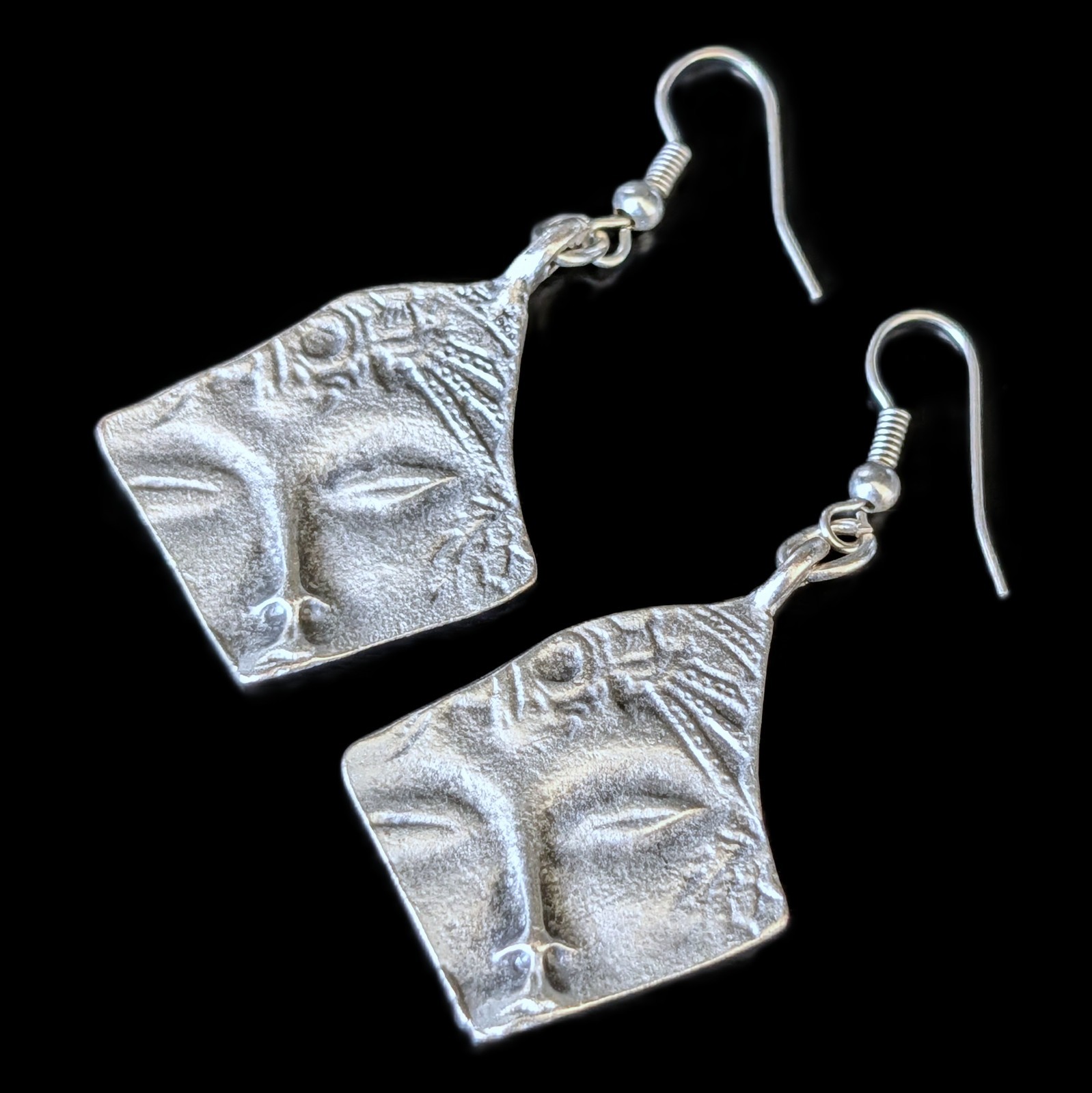 Modernist Sculpted Face Fragment Earrings Silver-Toned Wearable Art Statement