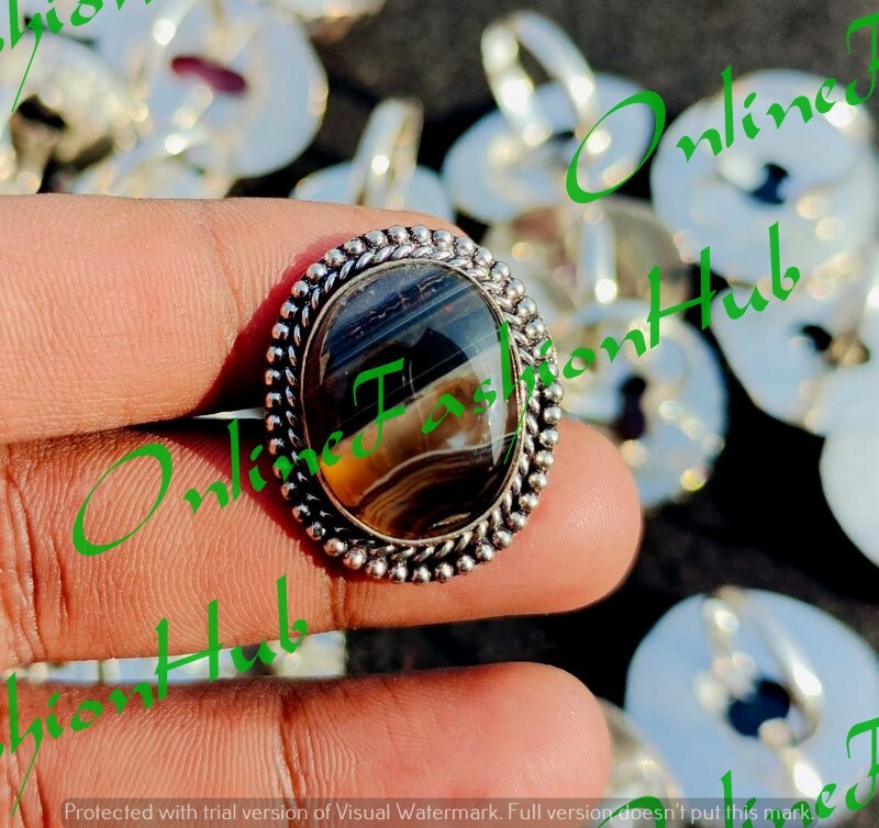 “Bulk Lot of Banded Agate Gemstone Rings – 925 Sterling Silver Plated Jewelry”