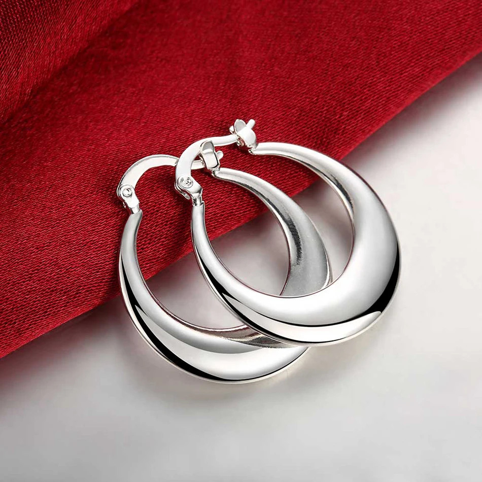1 Pair Elegant 925 Sterling Silver Round 30mm Hoop Earrings for Women’s Fashion