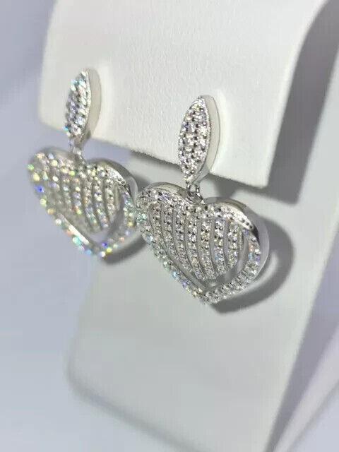 2Ct Round Cut Simulated Diamond Drop Dangle Heart Earrings 14k White Gold Plated