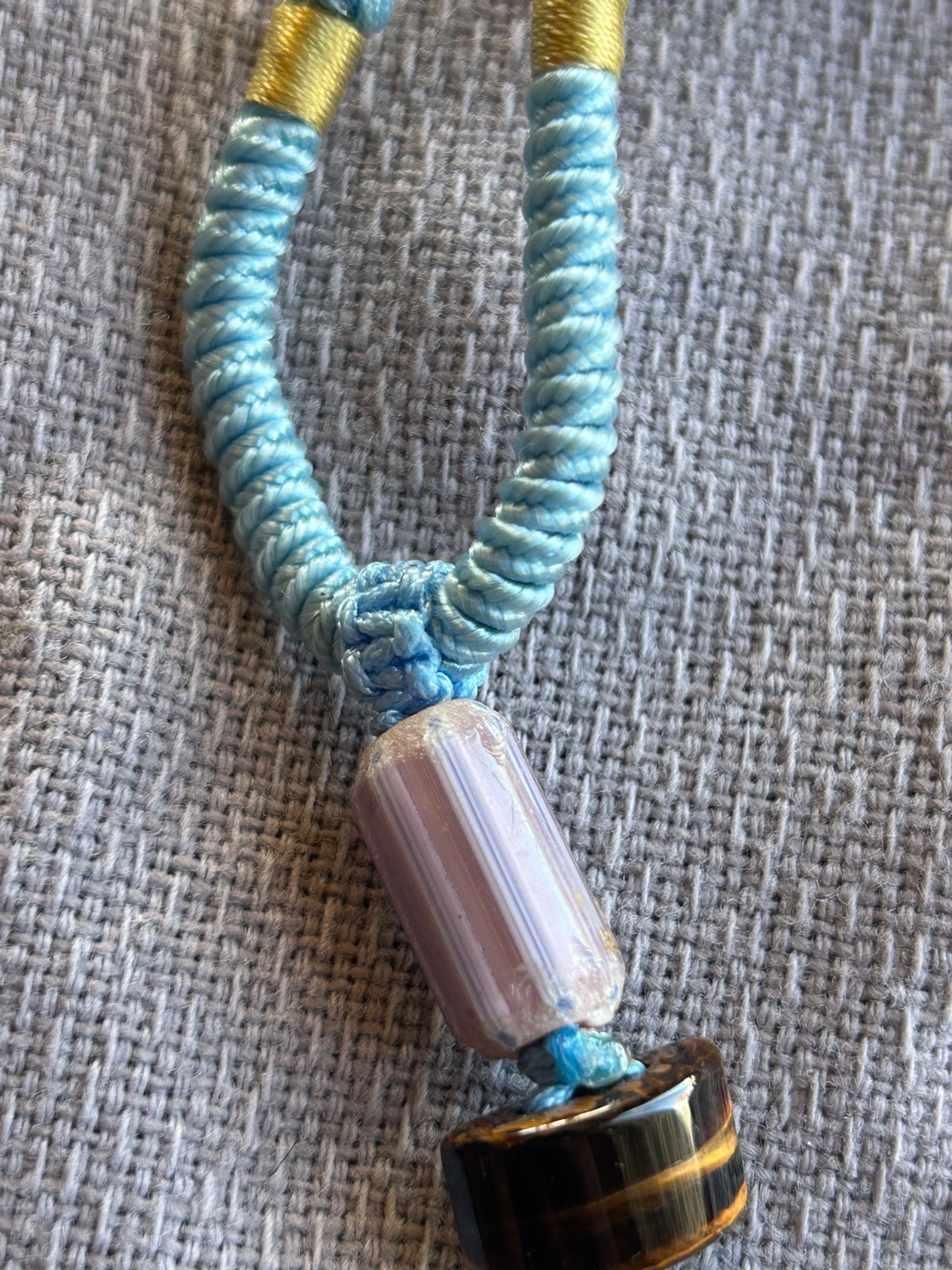 Handcrafted adjustable Labradorite/Tigers Eye silk cord necklace/Pendant