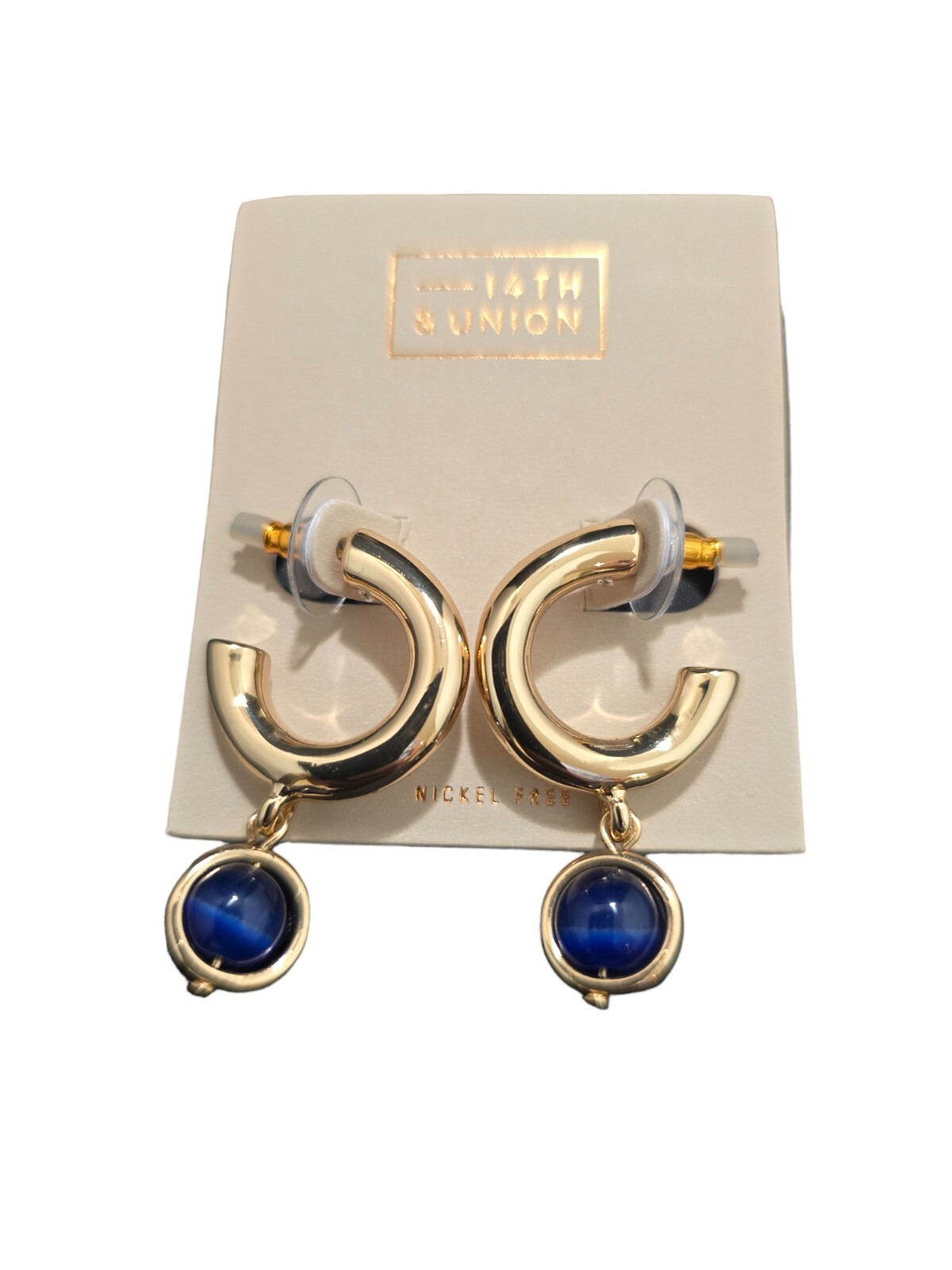 14th & Union Women’s Gold Plated Blue Dangle Hoop Earrings NWT