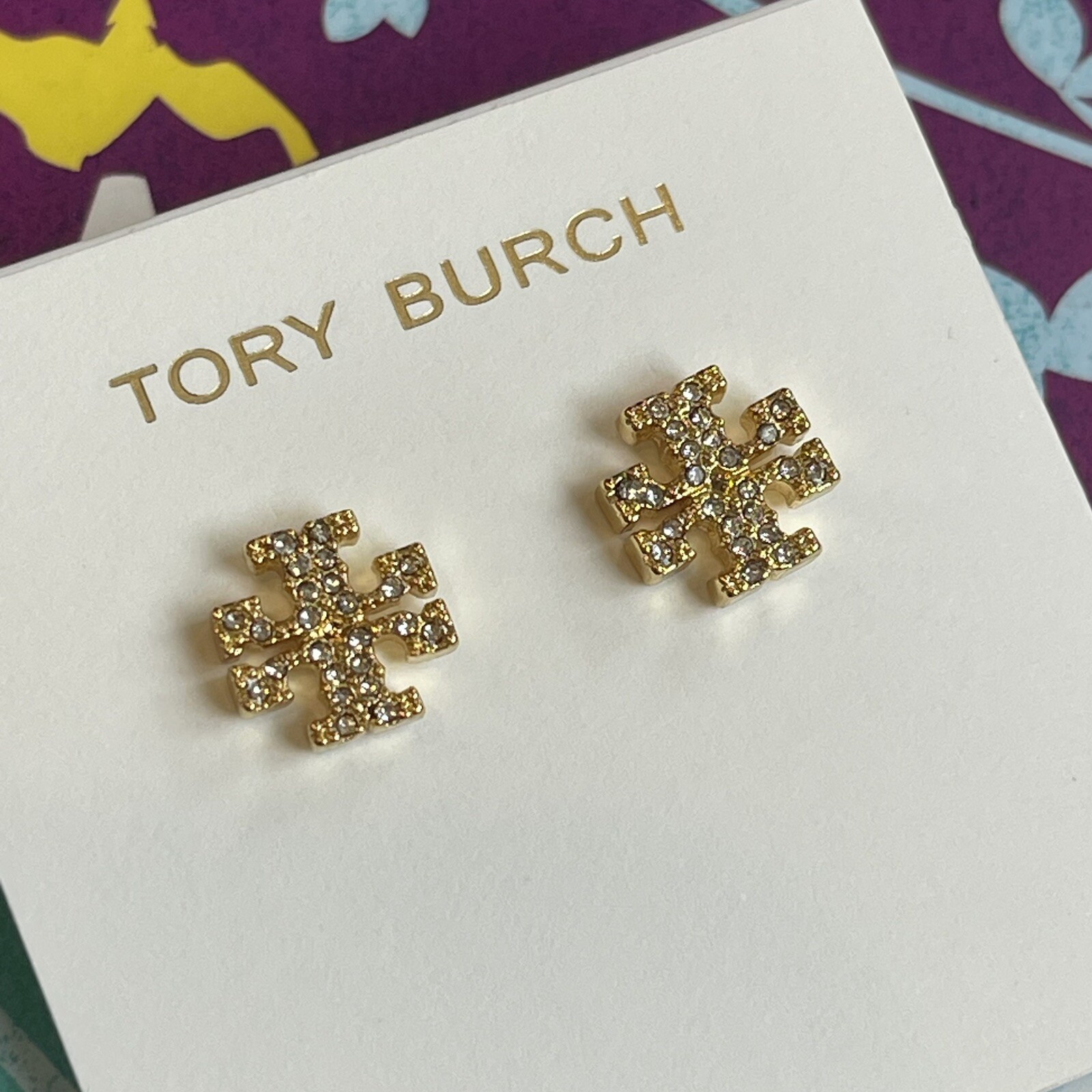 TORY BURCH KIRA CRYSTAL LOGO STUD EARRINGS Gold – Mother’s Day Gift