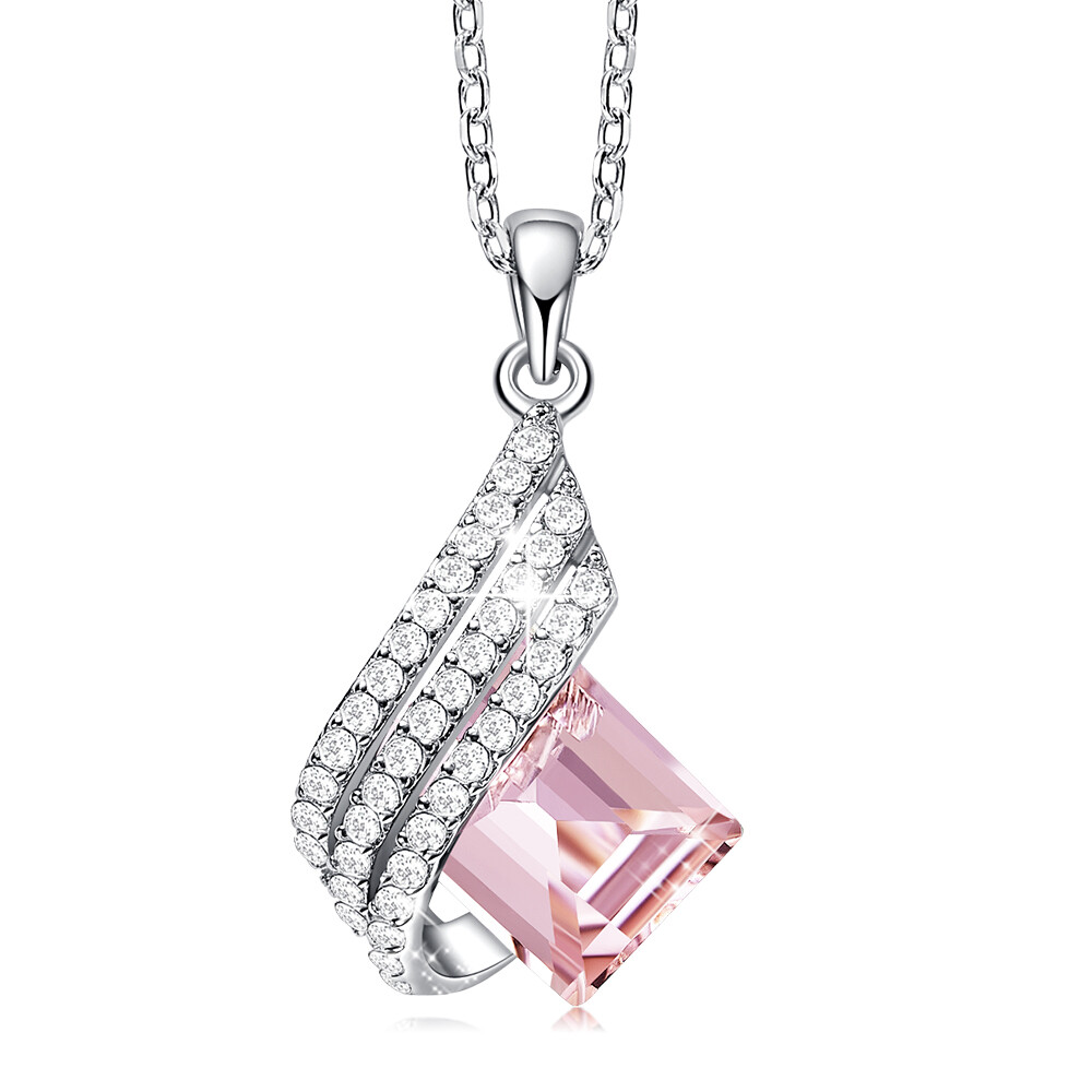 Square Necklace Irregular Geometric Design Austrian Crystal Stones in Silver 925