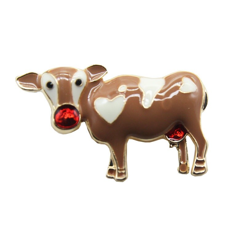 Color Enamel Cow Brooch Cartoon Alloy Animal Pin Jewelry Clothing Accessories