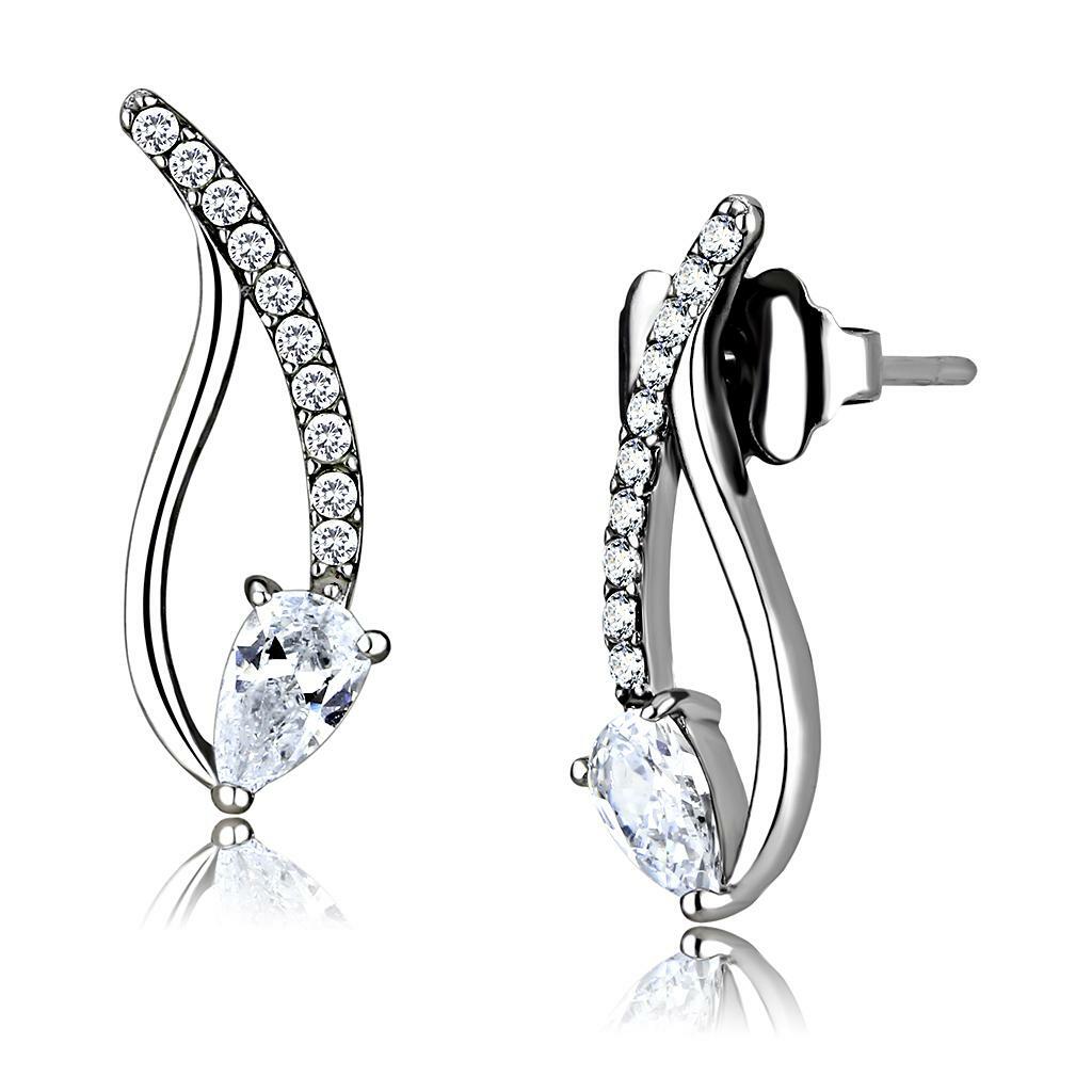 DA185 – High polished (no plating) Stainless Steel Earrings with AAA Grade CZ